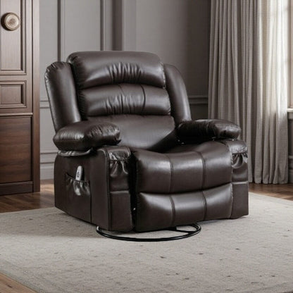 Fauteuil inclinable massant en cuir PU avec rotation à 360°, vibration chauffante à 8 points, chargement USB, porte-gobelets et poches de rangement