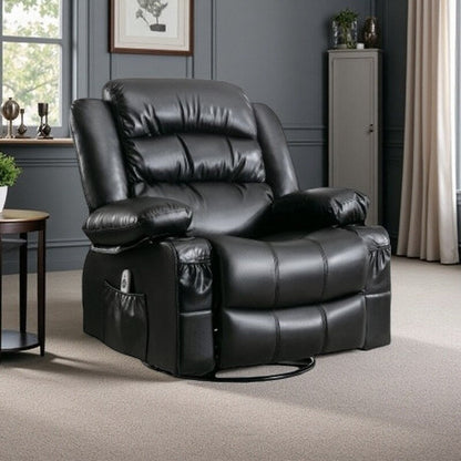 Fauteuil inclinable massant en cuir PU avec rotation à 360°, vibration chauffante à 8 points, chargement USB, porte-gobelets et poches de rangement