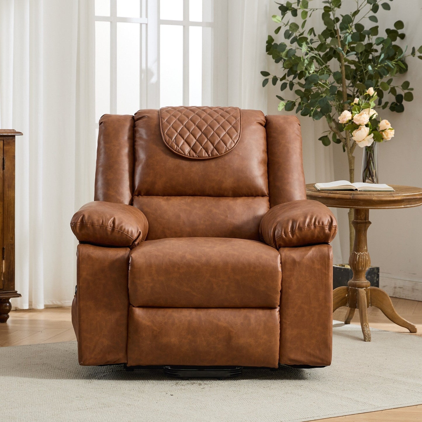 Fauteuil inclinable électrique en cuir synthétique - Fauteuil de massage chauffant électrique, télécommande, siège large - Fauteuil inclinable d'assistance confortable pour personnes âgées