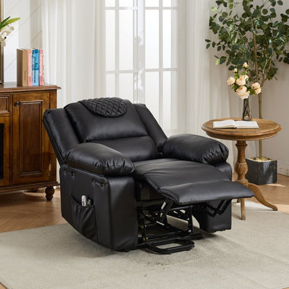 Fauteuil inclinable électrique en cuir synthétique - Fauteuil de massage chauffant électrique, télécommande, siège large - Fauteuil inclinable d'assistance confortable pour personnes âgées