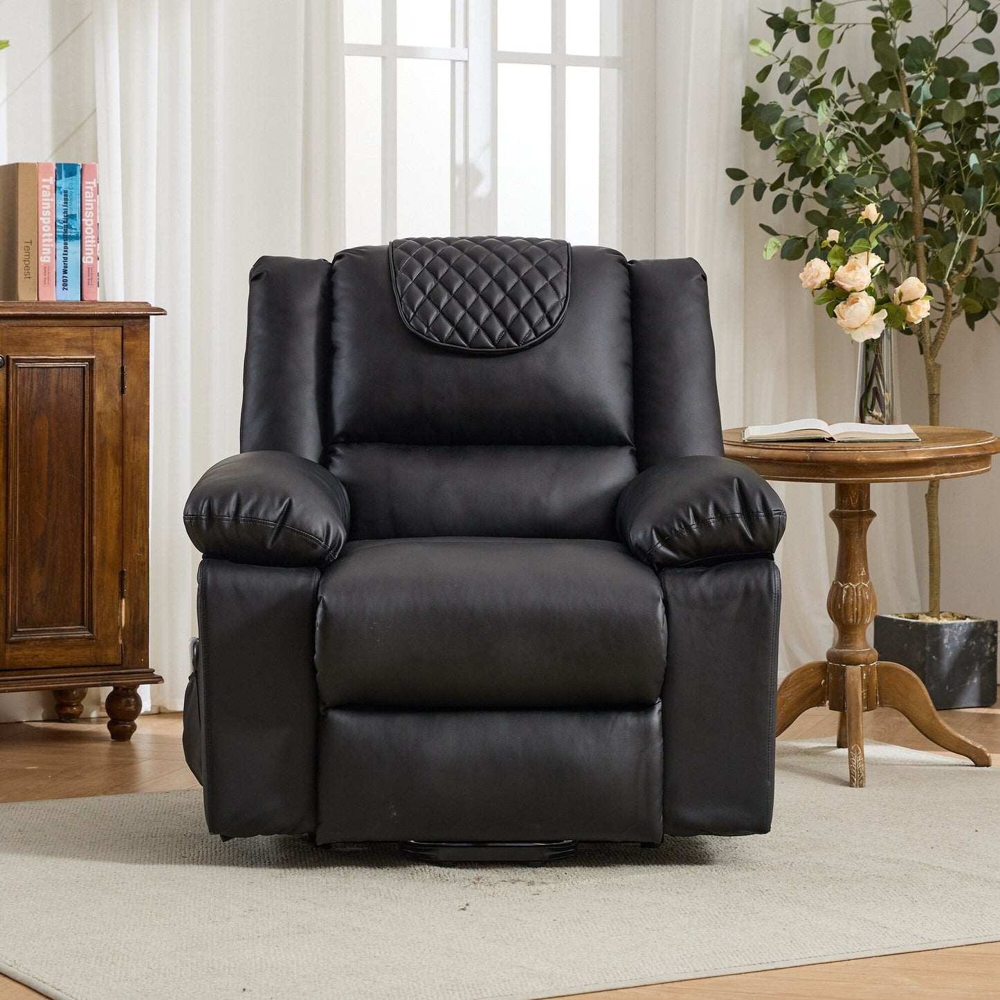 Fauteuil inclinable électrique en cuir synthétique - Fauteuil de massage chauffant électrique, télécommande, siège large - Fauteuil inclinable d'assistance confortable pour personnes âgées