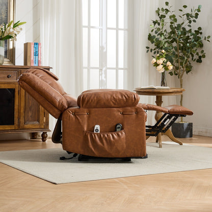 Fauteuil inclinable électrique en cuir synthétique - Fauteuil de massage chauffant électrique, télécommande, siège large - Fauteuil inclinable d'assistance confortable pour personnes âgées