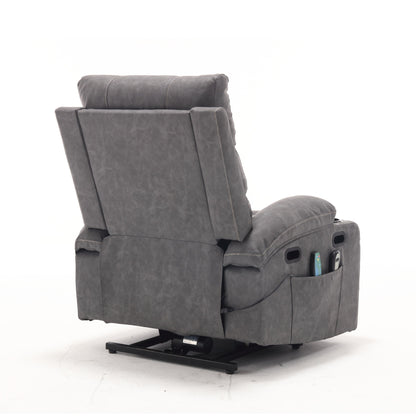 Fauteuil inclinable électrique en cuir PU avec massage, chauffage et porte-gobelets