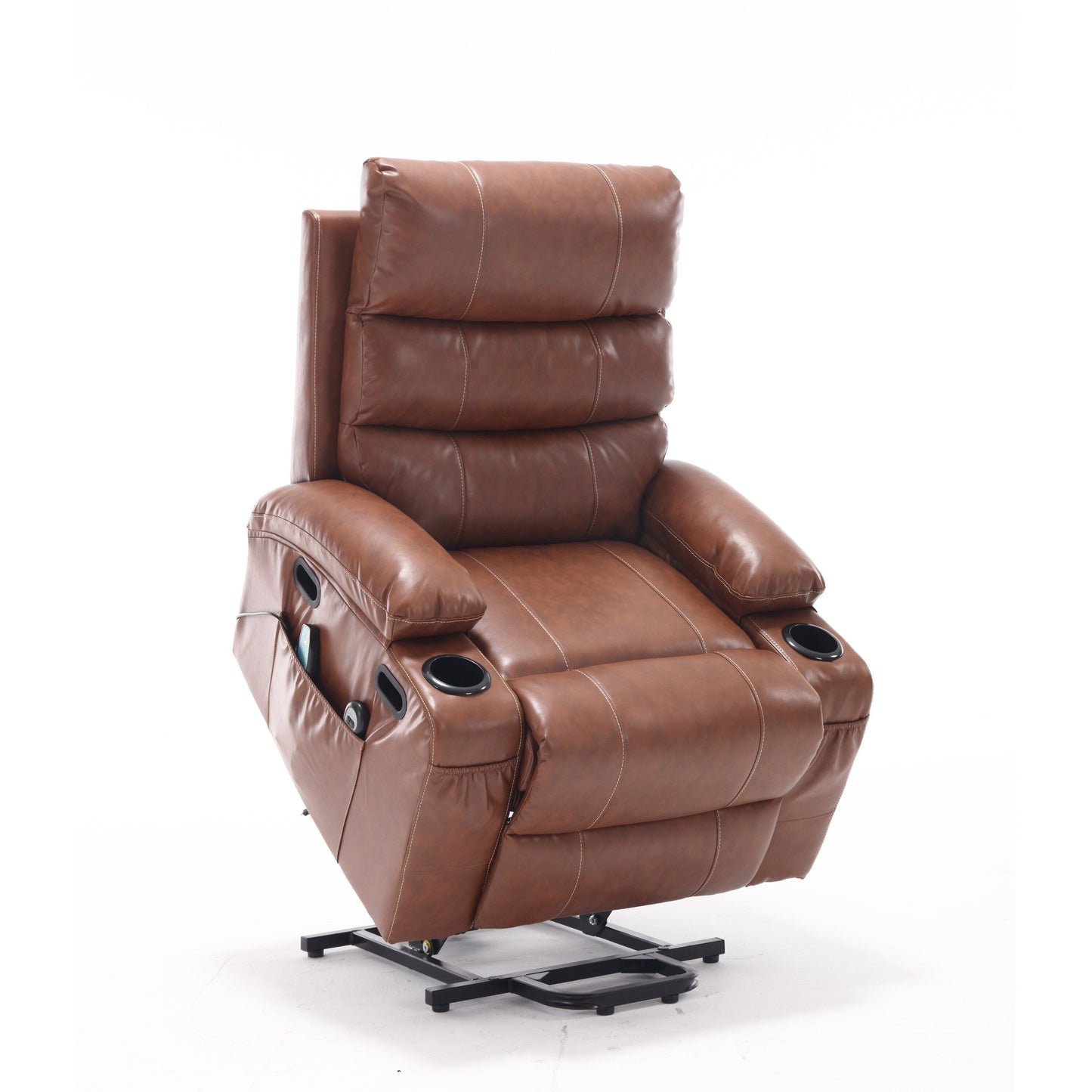 Fauteuil inclinable électrique en cuir PU avec massage, chauffage et porte-gobelets