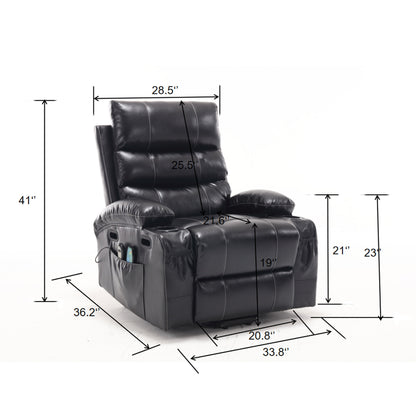 Fauteuil inclinable électrique en cuir PU avec massage, chauffage et porte-gobelets