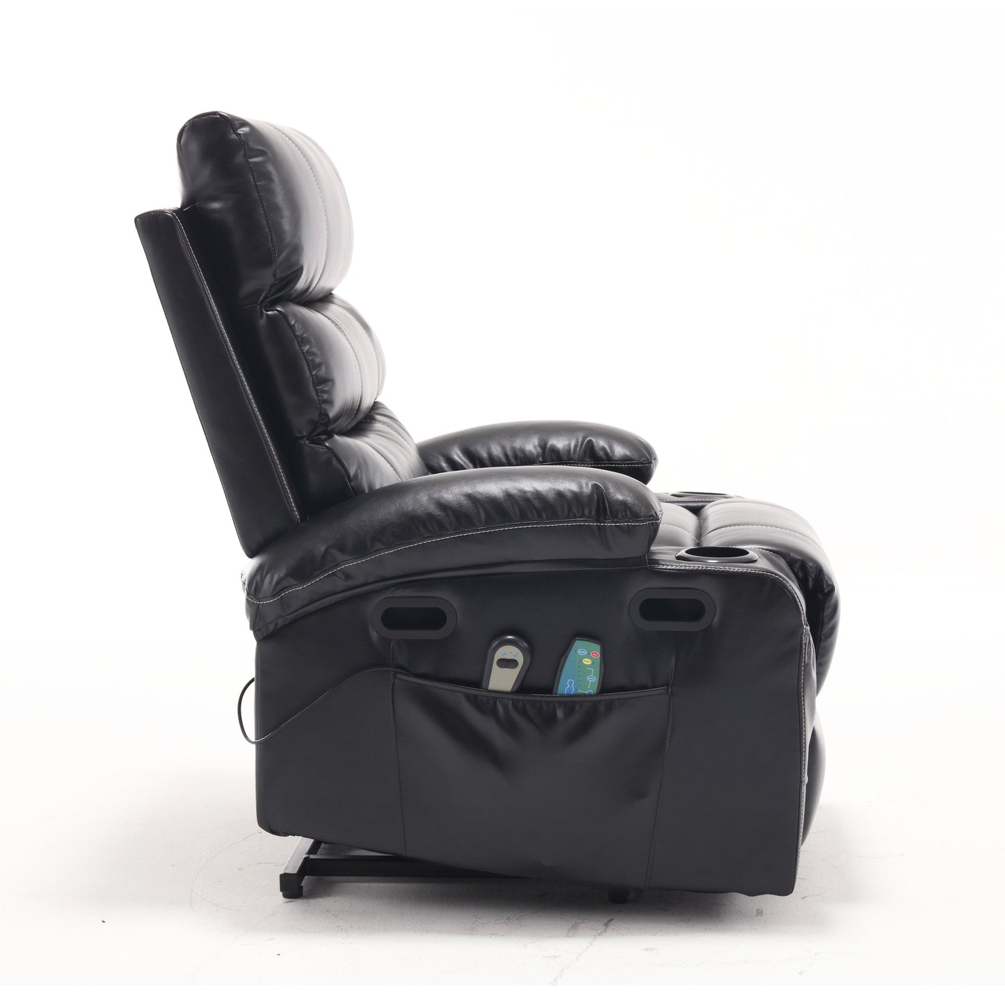 Fauteuil inclinable électrique en cuir PU avec massage, chauffage et porte-gobelets