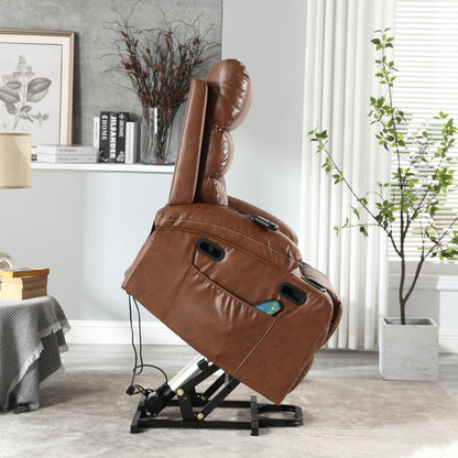 Fauteuil inclinable électrique en cuir PU avec massage, chauffage et porte-gobelets