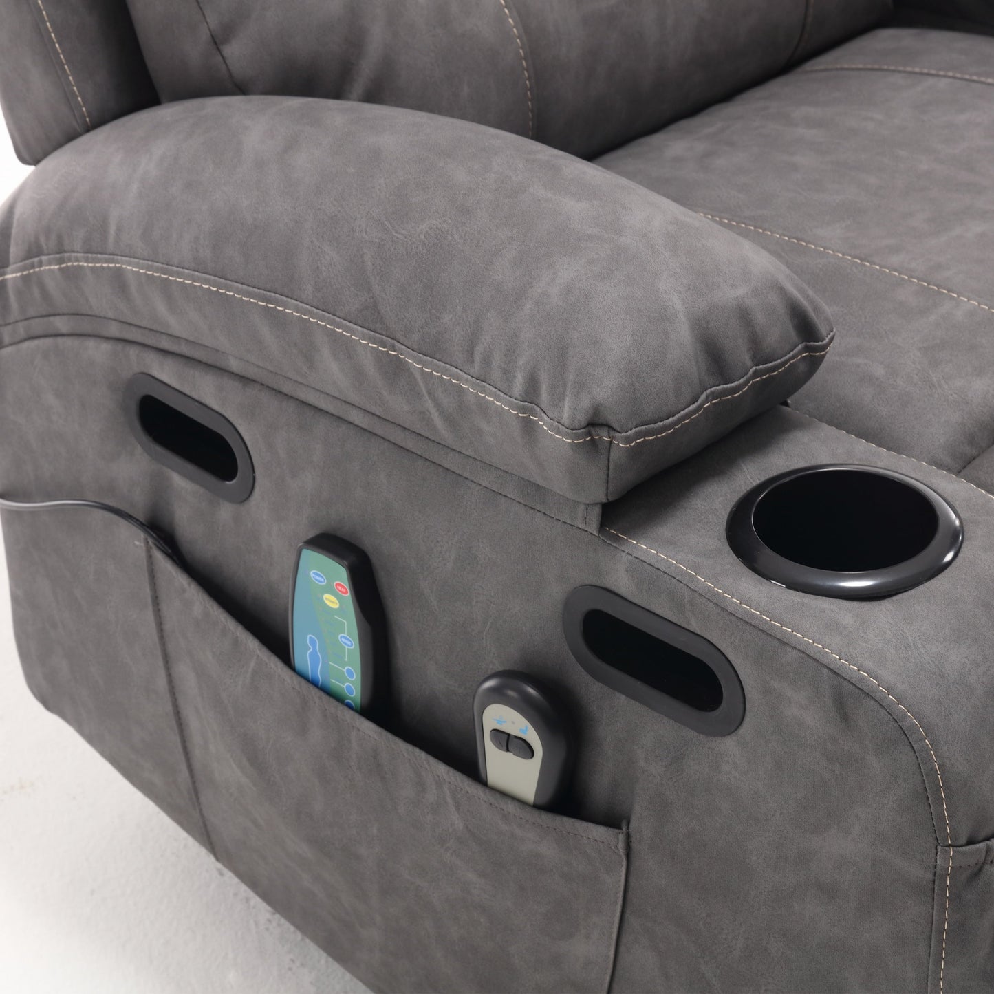 Fauteuil inclinable électrique en cuir PU avec massage, chauffage et porte-gobelets