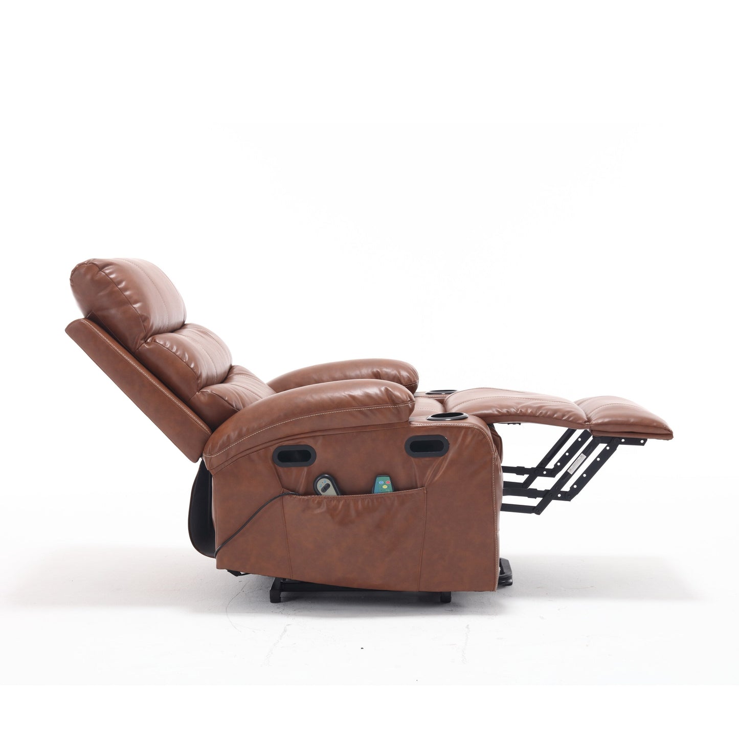 Fauteuil inclinable électrique en cuir PU avec massage, chauffage et porte-gobelets