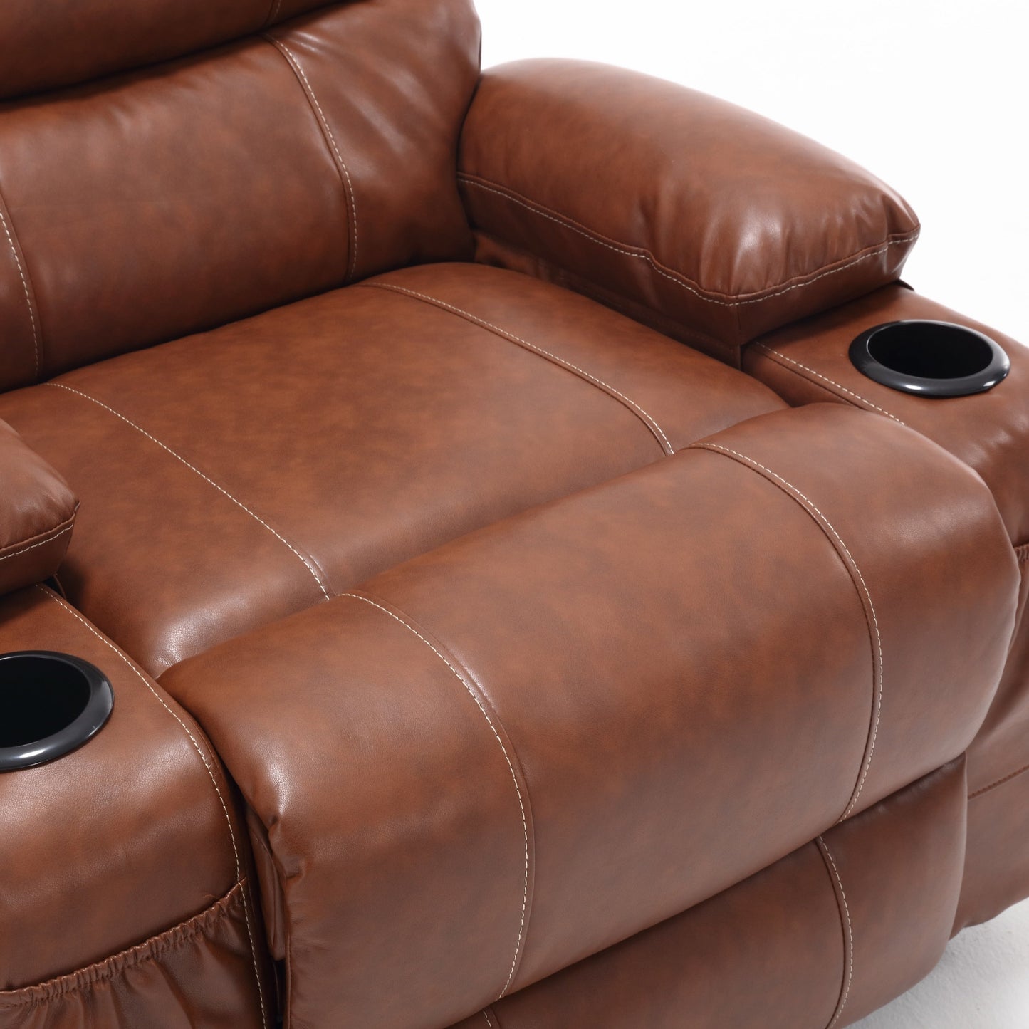 Fauteuil inclinable électrique en cuir PU avec massage, chauffage et porte-gobelets