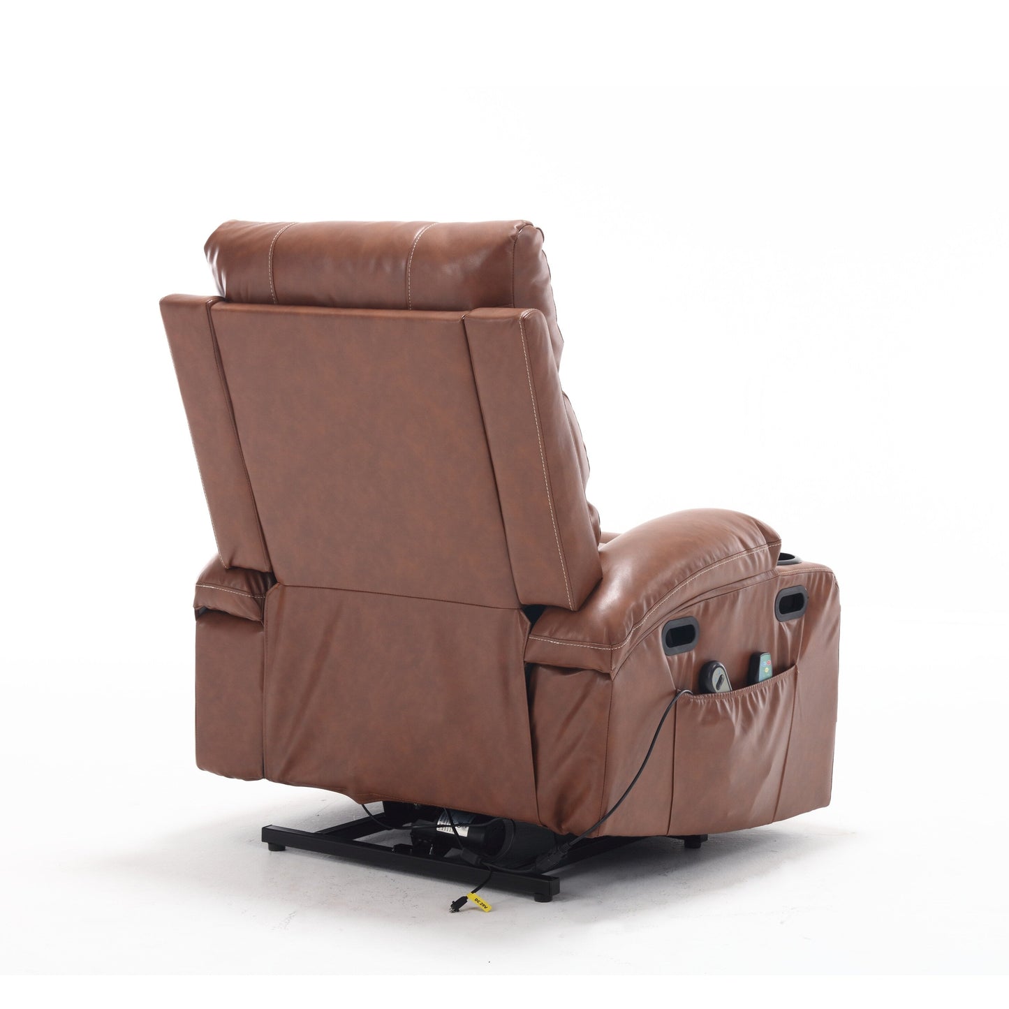 Fauteuil inclinable électrique en cuir PU avec massage, chauffage et porte-gobelets