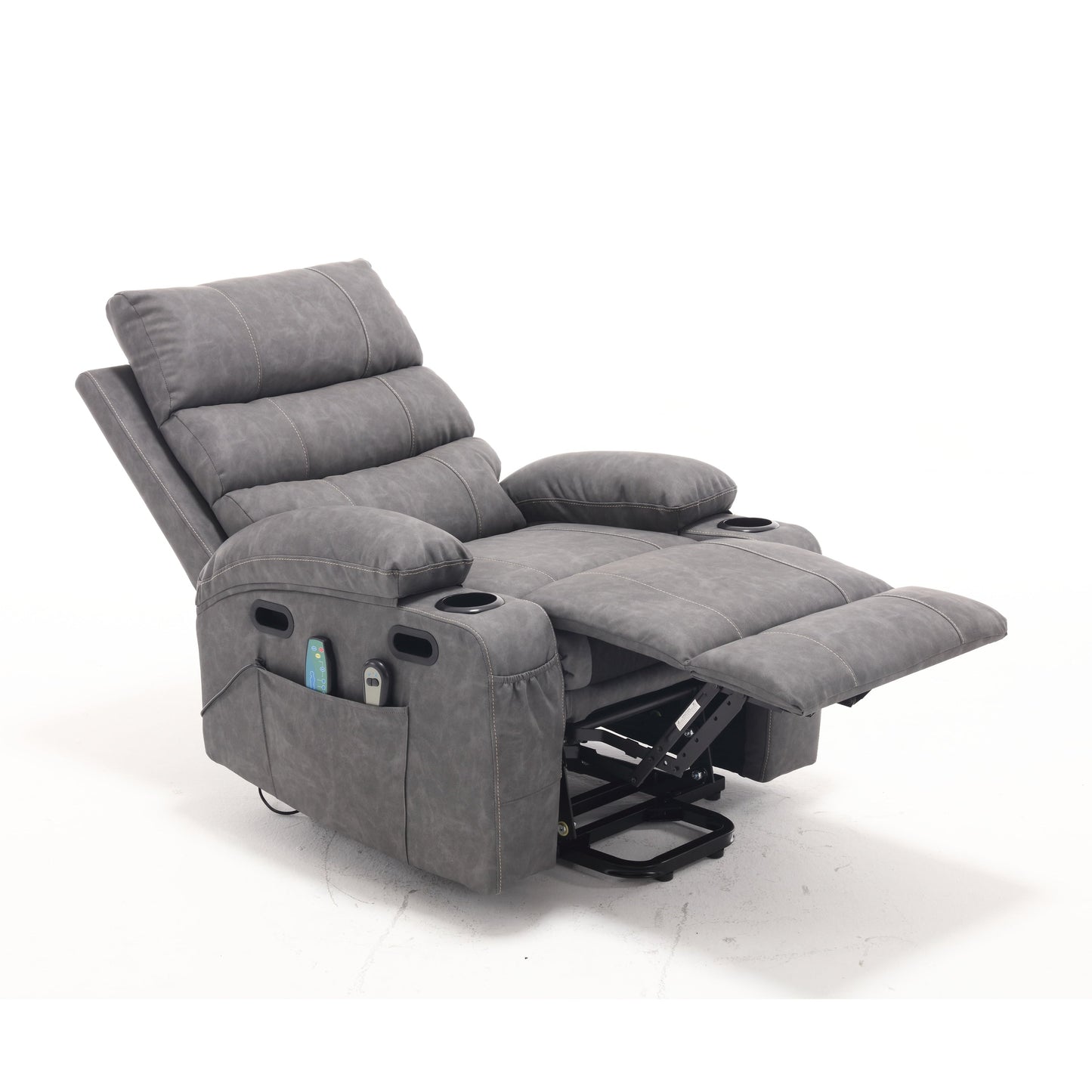 Fauteuil inclinable électrique en cuir PU avec massage, chauffage et porte-gobelets