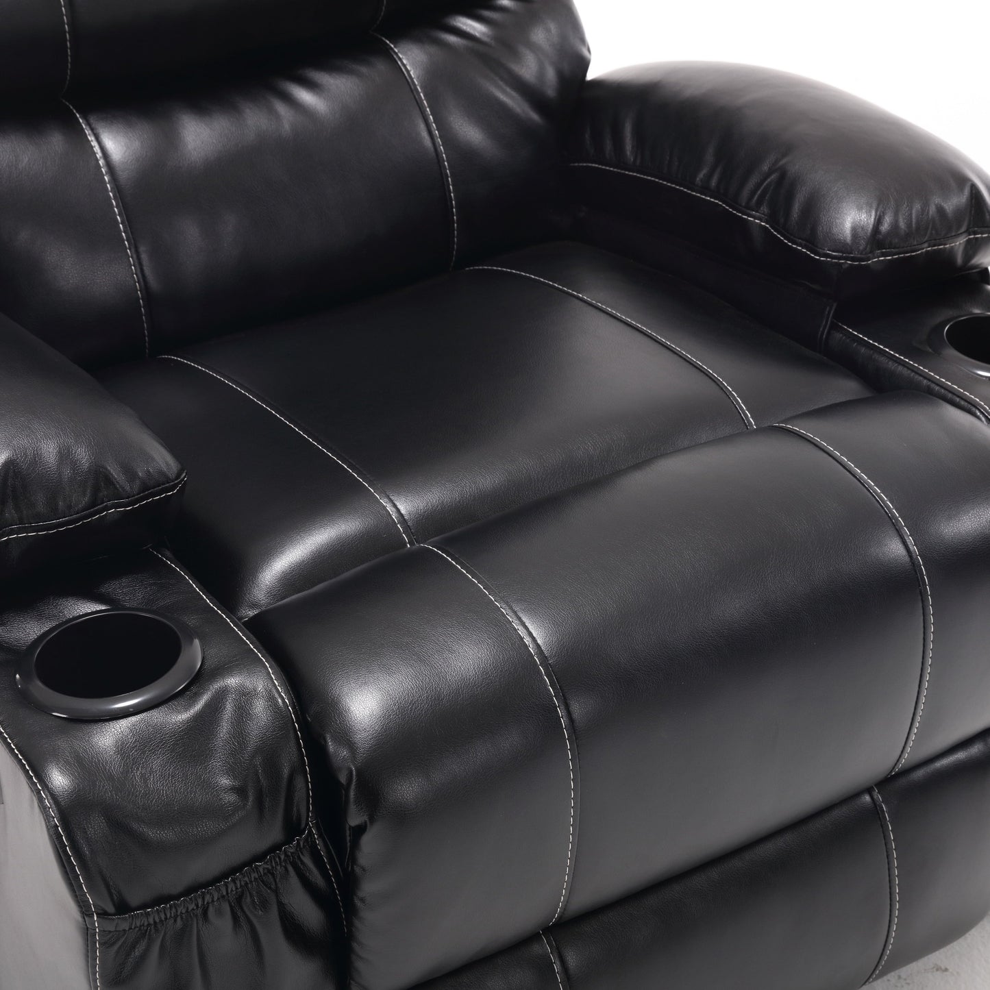 Fauteuil inclinable électrique en cuir PU avec massage, chauffage et porte-gobelets