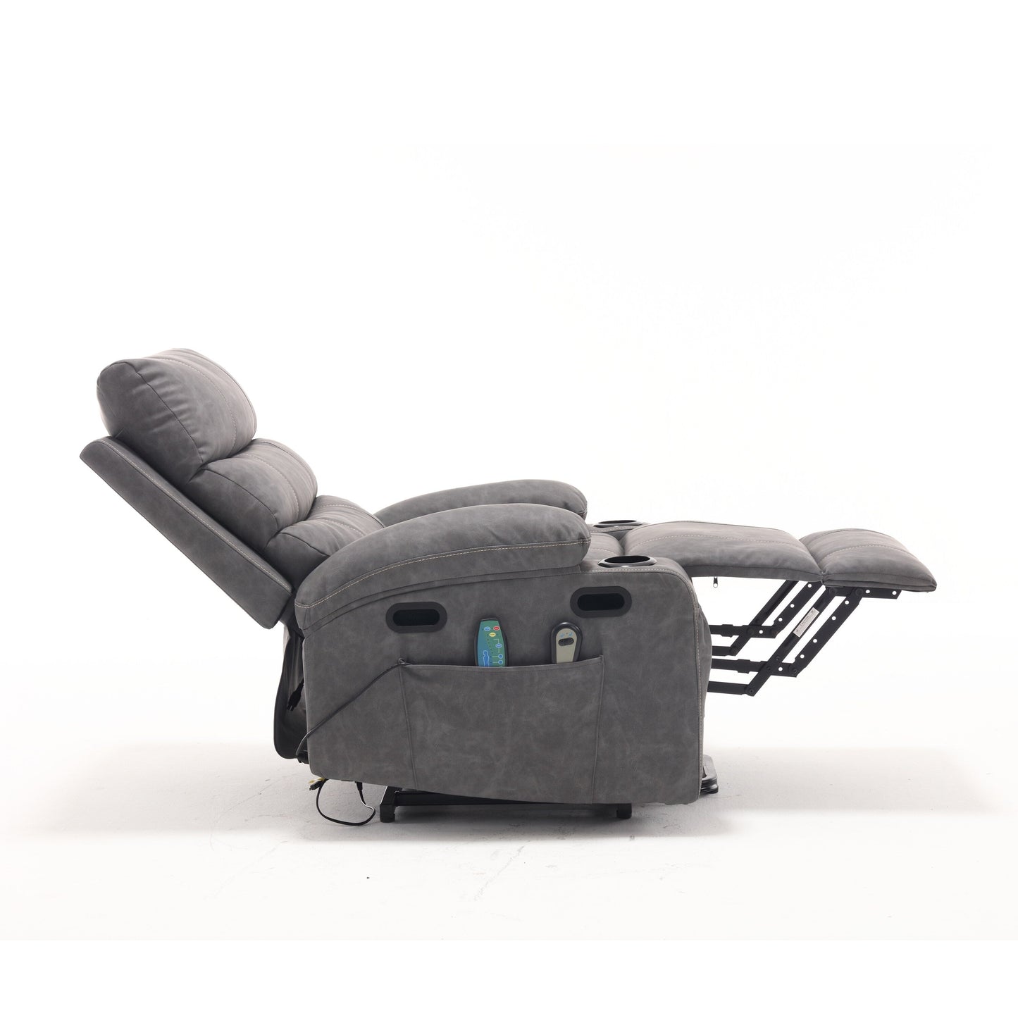 Fauteuil inclinable électrique en cuir PU avec massage, chauffage et porte-gobelets