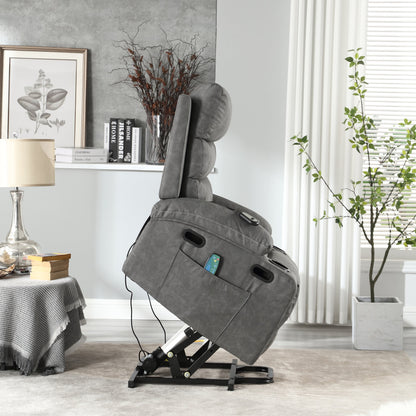 Fauteuil inclinable électrique en cuir PU avec massage, chauffage et porte-gobelets