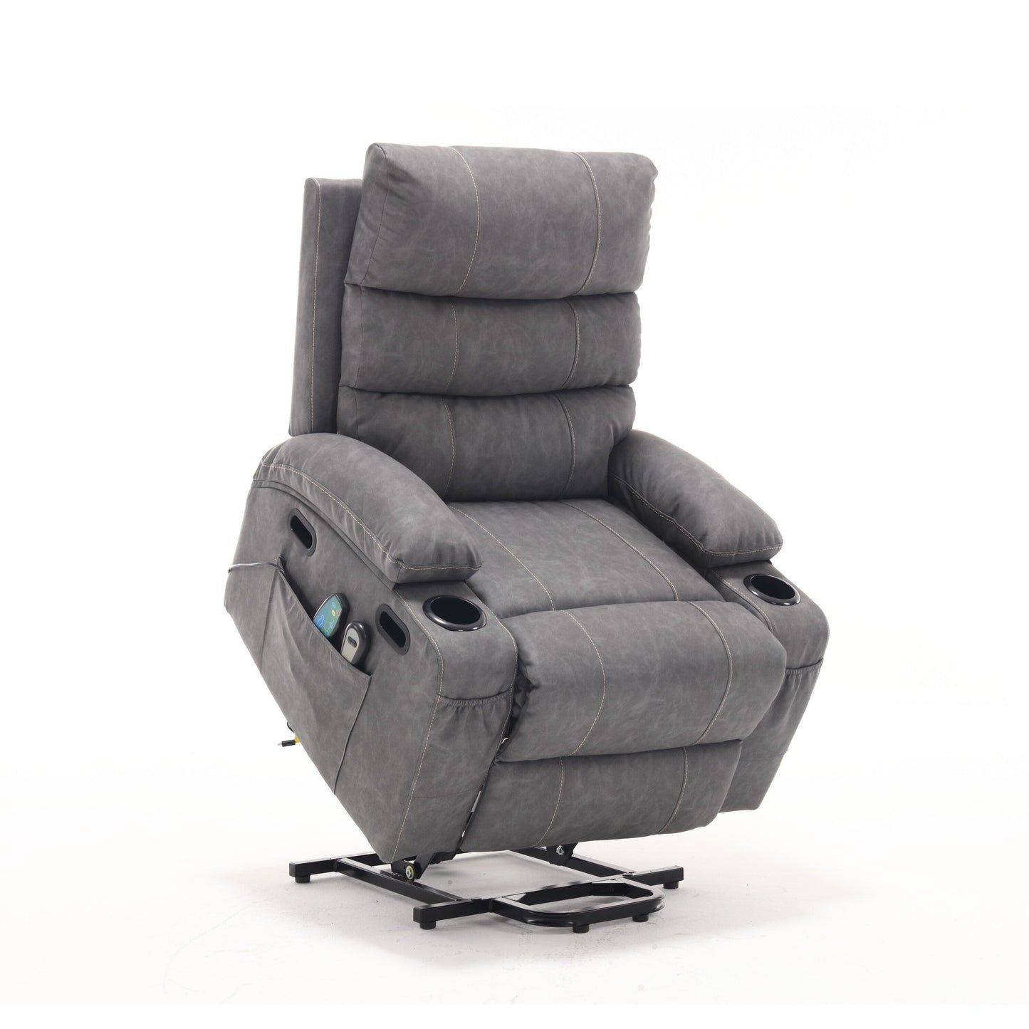 Fauteuil inclinable électrique en cuir PU avec massage, chauffage et porte-gobelets