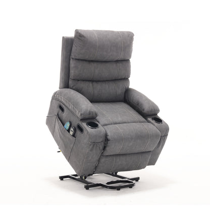 Fauteuil inclinable électrique en cuir PU avec massage, chauffage et porte-gobelets
