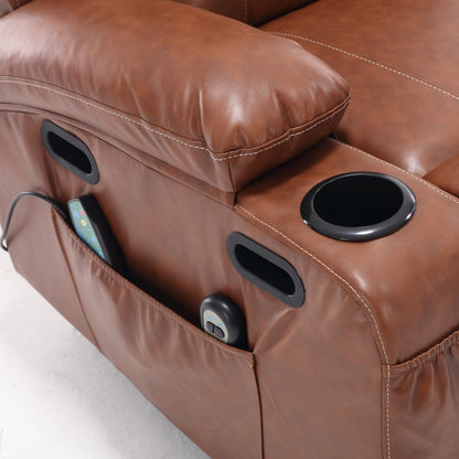 Fauteuil inclinable électrique en cuir PU avec massage, chauffage et porte-gobelets