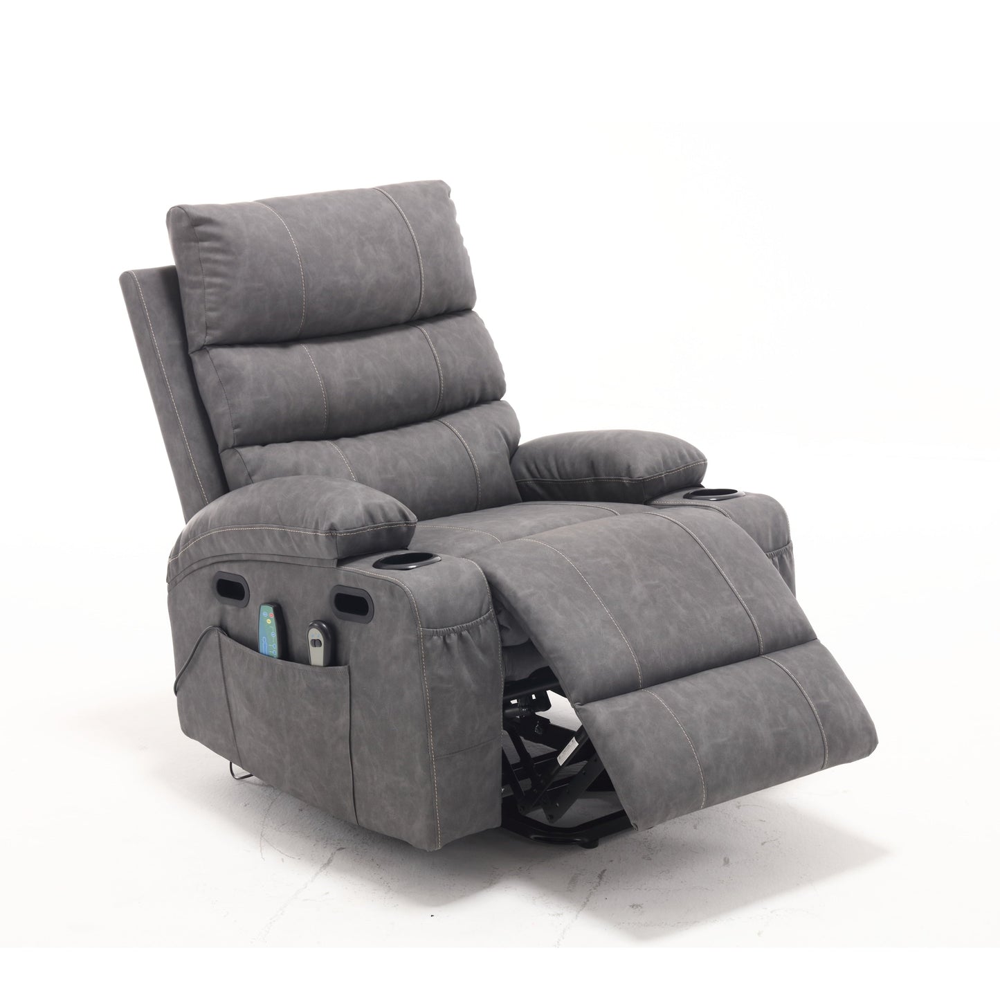 Fauteuil inclinable électrique en cuir PU avec massage, chauffage et porte-gobelets