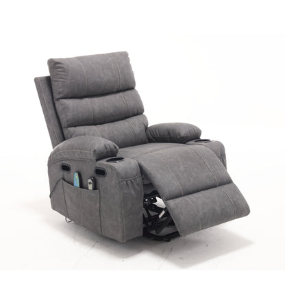 Fauteuil inclinable électrique en cuir PU avec massage, chauffage et porte-gobelets