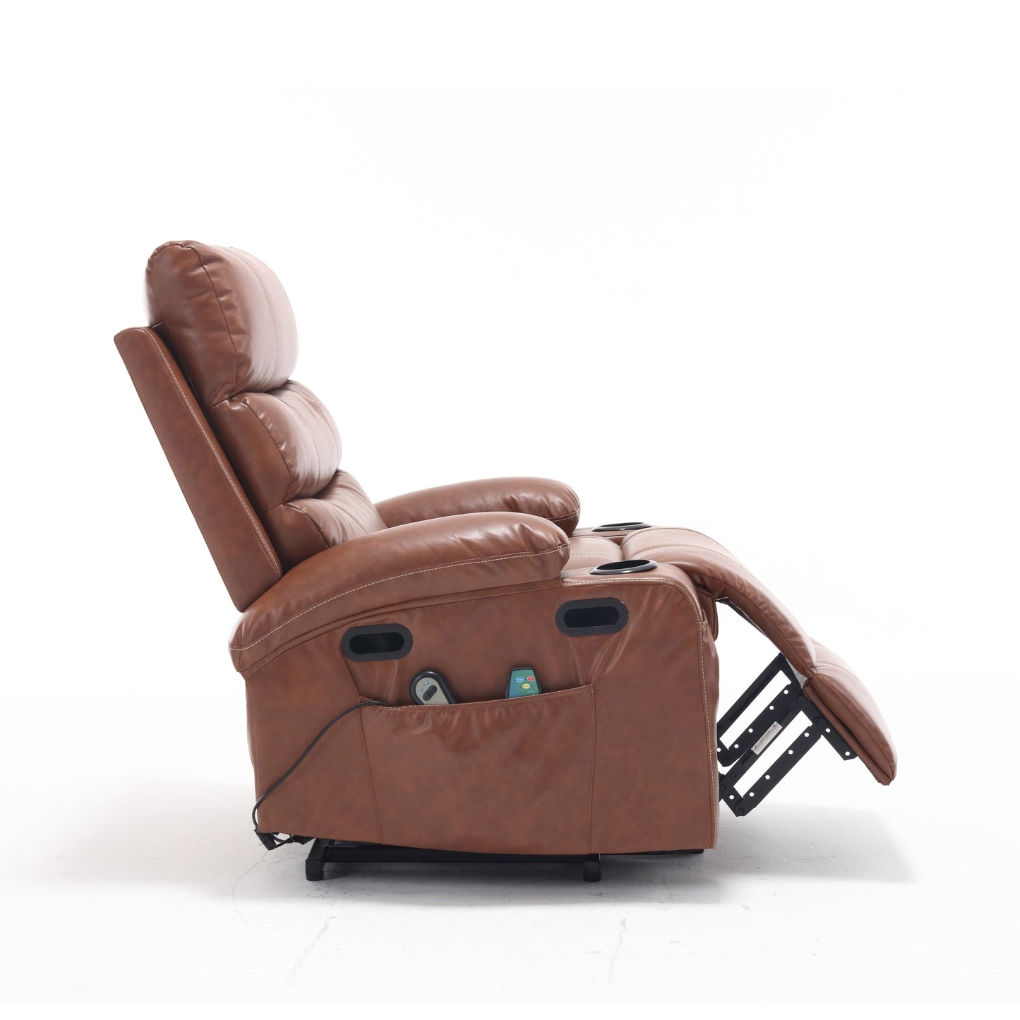 Fauteuil inclinable électrique en cuir PU avec massage, chauffage et porte-gobelets