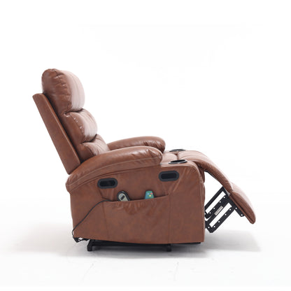 Fauteuil inclinable électrique en cuir PU avec massage, chauffage et porte-gobelets