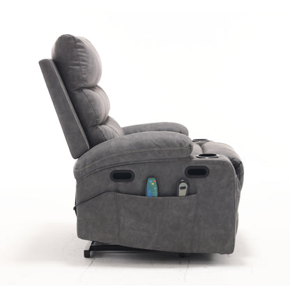 Fauteuil inclinable électrique en cuir PU avec massage, chauffage et porte-gobelets