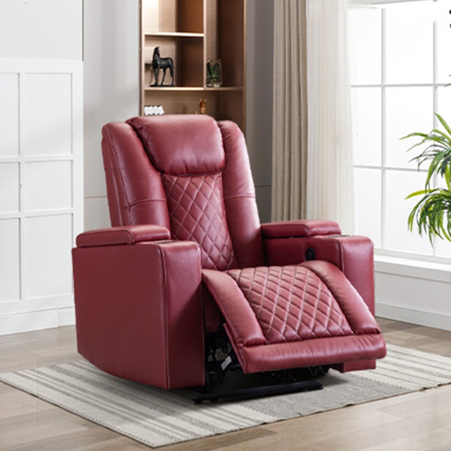 Fauteuil inclinable électrique en cuir synthétique pour home cinéma avec porte-gobelet et port USB