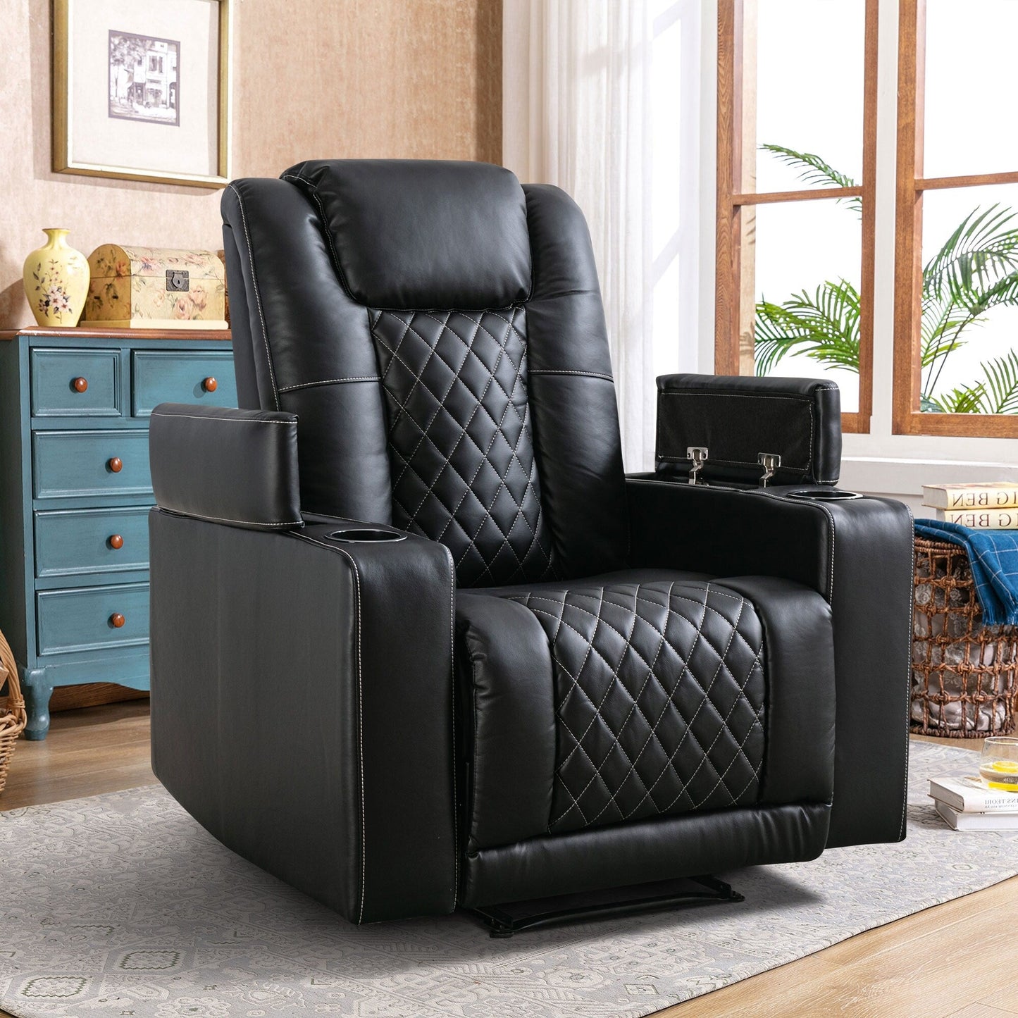 Fauteuil inclinable électrique en cuir synthétique pour home cinéma avec porte-gobelet et port USB
