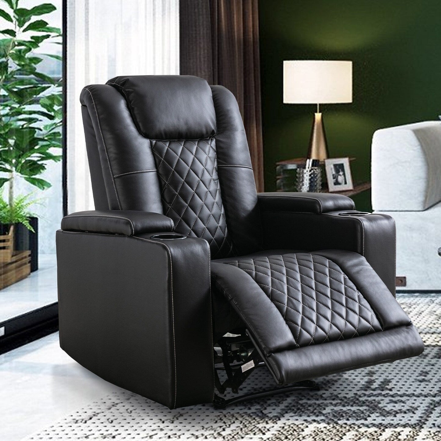 Fauteuil inclinable électrique en cuir synthétique pour home cinéma avec porte-gobelet et port USB
