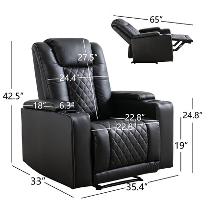 Fauteuil inclinable électrique en cuir synthétique pour home cinéma avec porte-gobelet et port USB