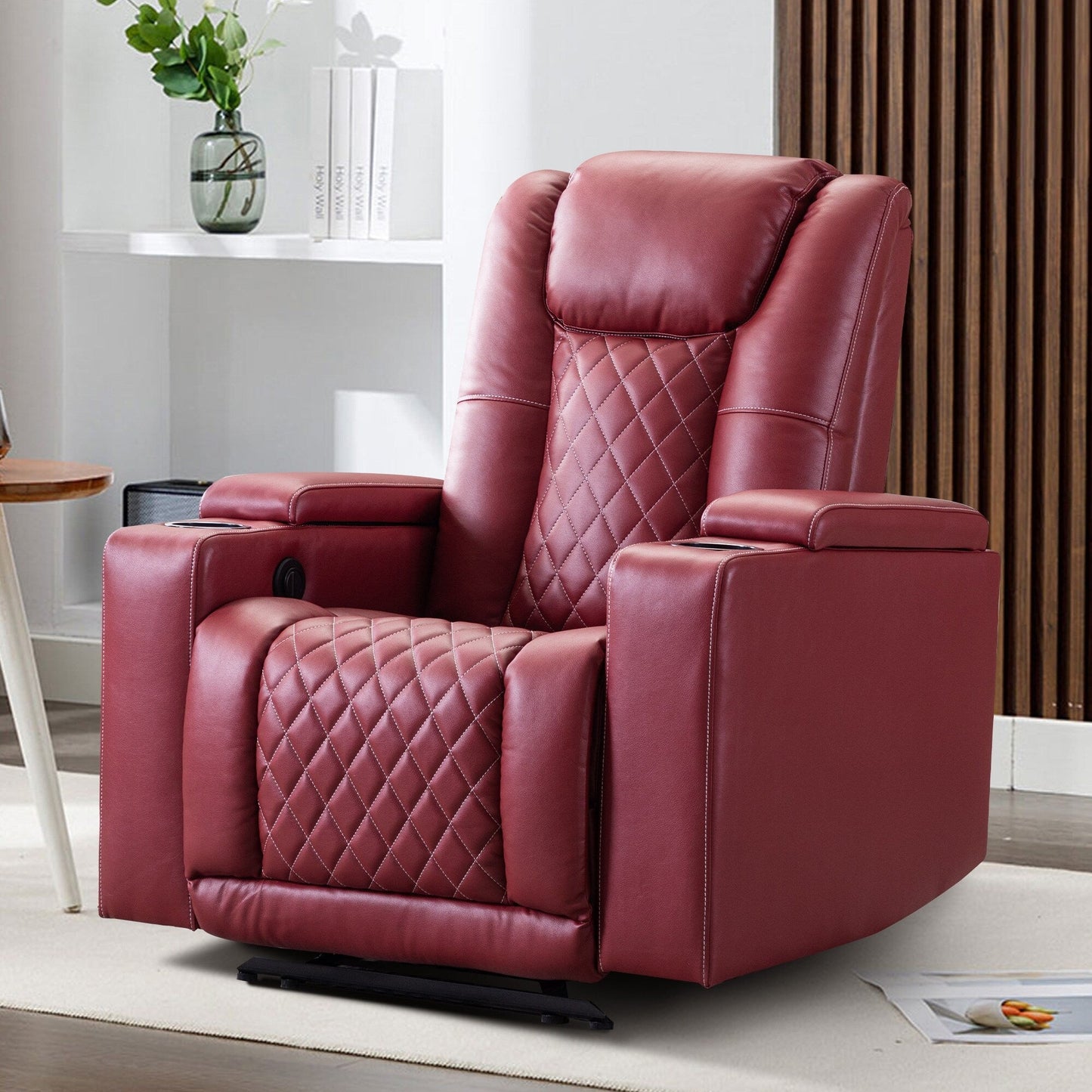 Fauteuil inclinable électrique en cuir synthétique pour home cinéma avec porte-gobelet et port USB