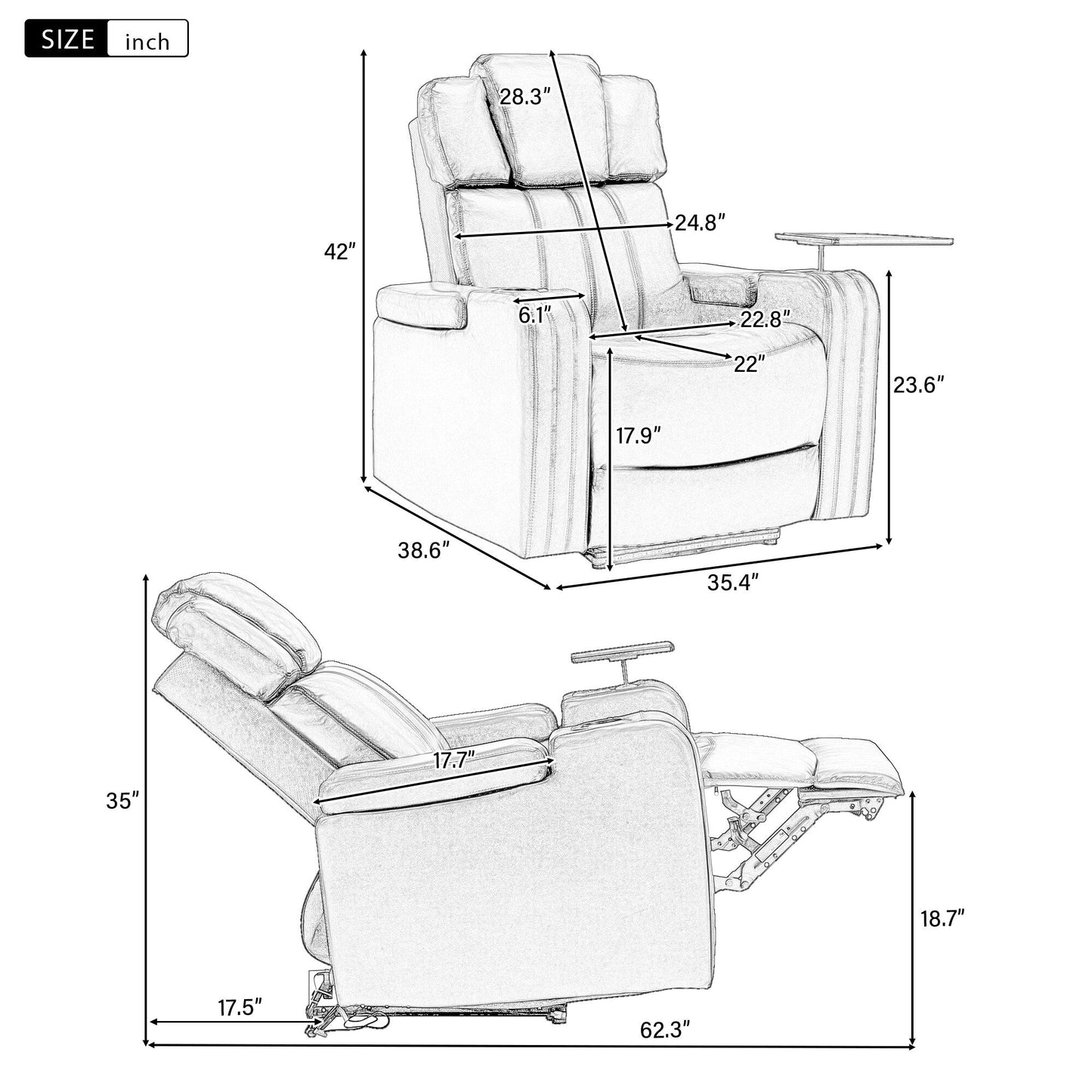 Fauteuil inclinable électrique en cuir synthétique, siège individuel, fauteuil inclinable pour home cinéma, avec porte-gobelet rafraîchissant, haut-parleur Bluetooth et lumières LED