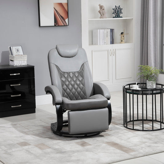 Fauteuil inclinable en cuir synthétique avec repose-pieds, coutures diamant, inclinaison à 135°, pivot à 360°, base en acier/bois et appui-tête