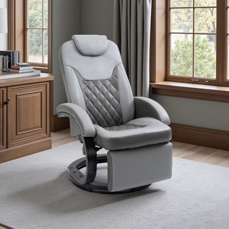 Fauteuil inclinable en similicuir avec coutures en losange, inclinaison à 135°, pivot à 360° et base robuste en acier et bois