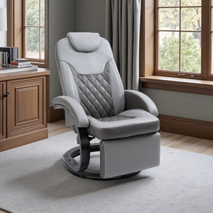 Fauteuil inclinable en similicuir avec coutures en losange, inclinaison à 135°, pivot à 360° et base robuste en acier et bois