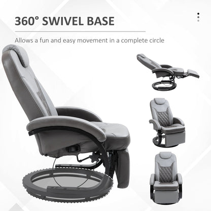 Fauteuil inclinable en similicuir avec coutures en losange, inclinaison à 135°, pivot à 360° et base robuste en acier et bois