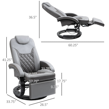 Fauteuil inclinable en similicuir avec coutures en losange, inclinaison à 135°, pivot à 360° et base robuste en acier et bois