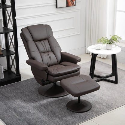 Fauteuil inclinable en cuir synthétique avec dossier réglable, pivotant à 360°, repose-pieds, dossier haut, base enveloppée, idéal pour le salon, la chambre ou le bureau.