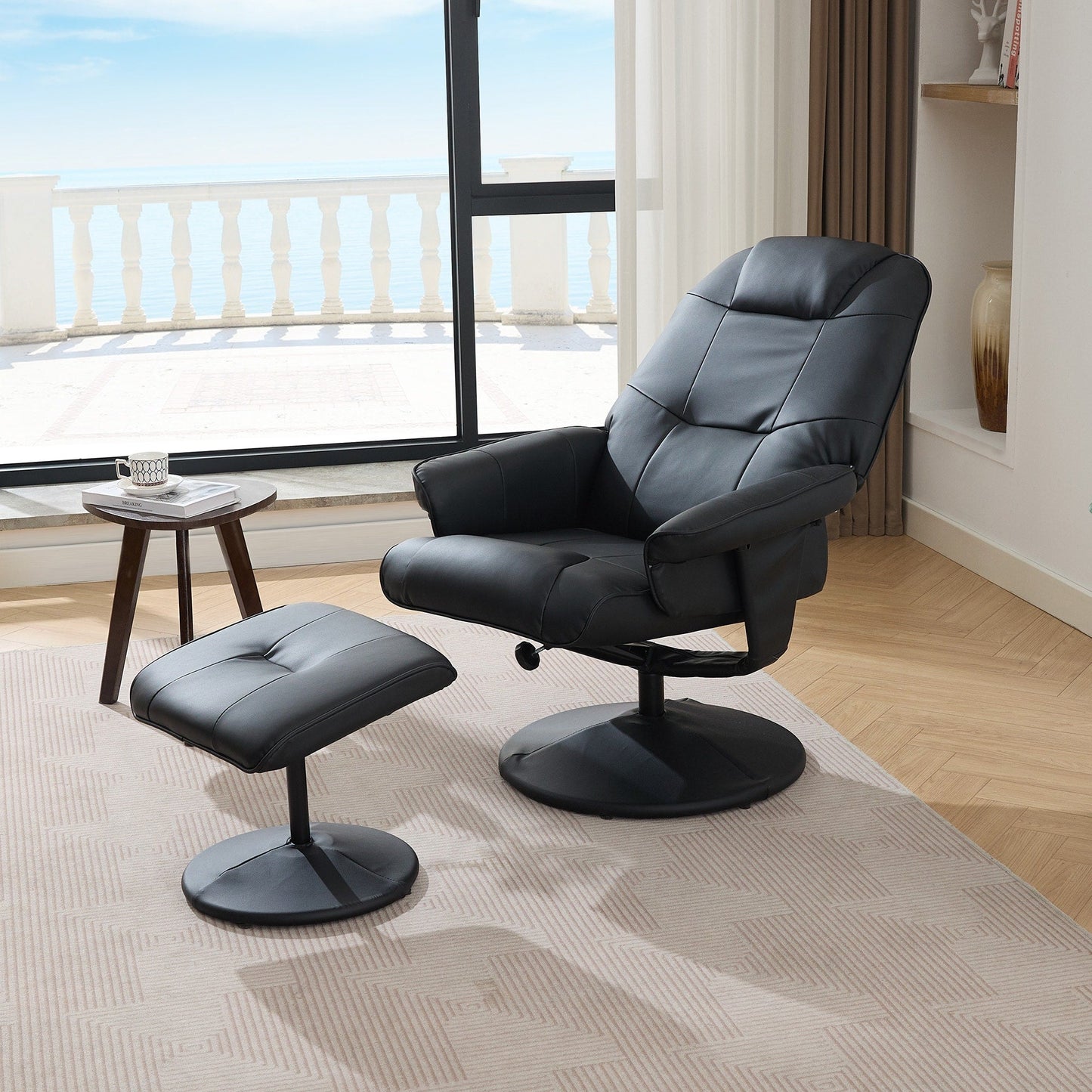 Fauteuil inclinable en cuir synthétique avec repose-pieds, pivotant à 360°, avec vibrations à 5 points, siège chauffant et dossier réglable à 140°