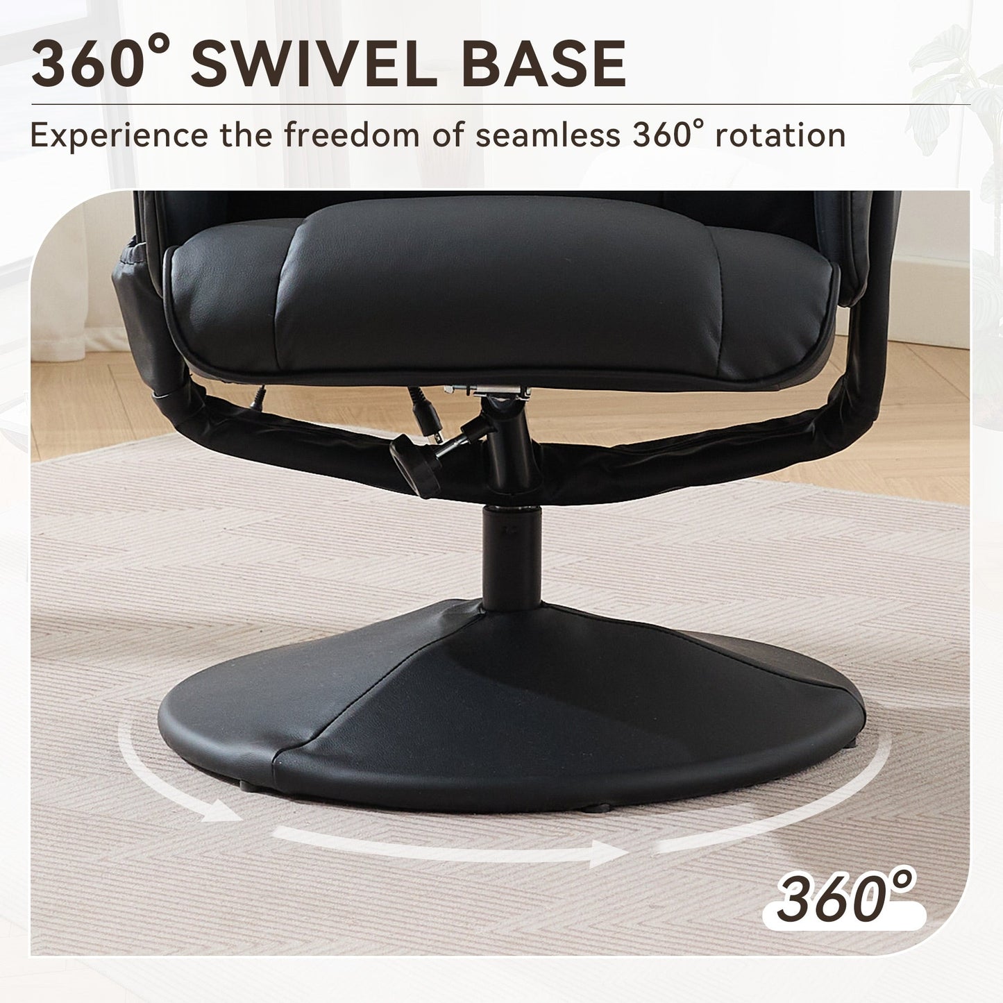 Fauteuil inclinable en cuir synthétique avec repose-pieds, pivotant à 360°, avec vibrations à 5 points, siège chauffant et dossier réglable à 140°