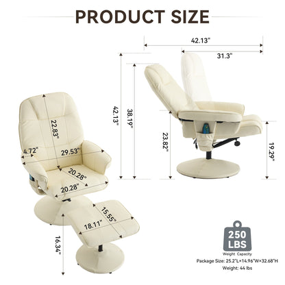Fauteuil inclinable en cuir synthétique avec repose-pieds, pivotant à 360°, avec vibrations à 5 points, siège chauffant et dossier réglable à 140°