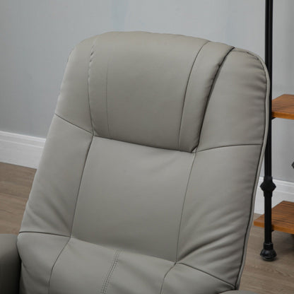 Fauteuil inclinable en cuir synthétique avec base pivotante en bois, inclinaison manuelle, accoudoirs rembourrés et repose-pieds