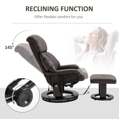 Fauteuil de massage inclinable en cuir synthétique avec repose-pieds, base pivotante à 360° et vibration télécommandée