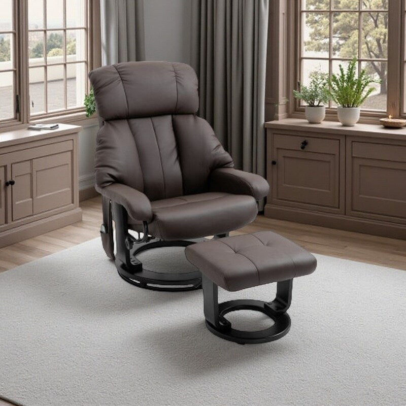 Fauteuil de massage inclinable en cuir synthétique avec repose-pieds, base pivotante à 360° et vibration télécommandée