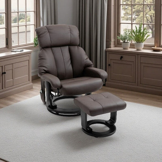 Fauteuil de massage inclinable en cuir synthétique avec repose-pieds, base pivotante à 360° et vibration télécommandée
