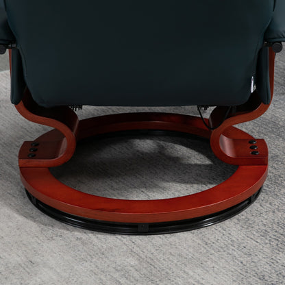 Fauteuil inclinable pivotant en similicuir avec base en bois, accoudoirs rembourrés et inclinaison manuelle