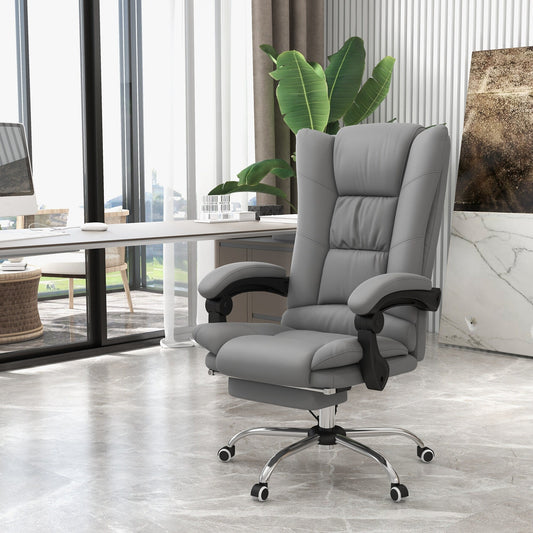Fauteuil de bureau chauffant en cuir synthétique avec massage vibrant, dossier inclinable de 135°, repose-pieds réglable et télécommande.