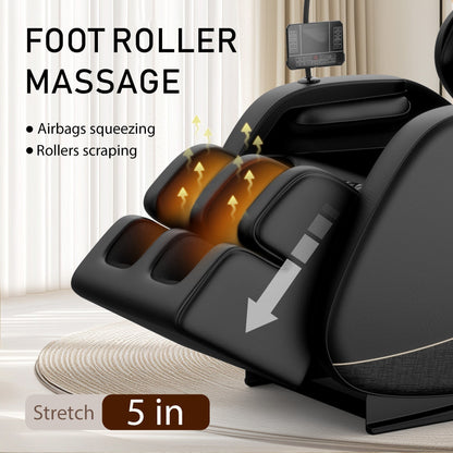 Fauteuil de massage complet en cuir PU à gravité zéro avec rouleau pour les pieds, chauffage lombaire et haut-parleurs Bluetooth
