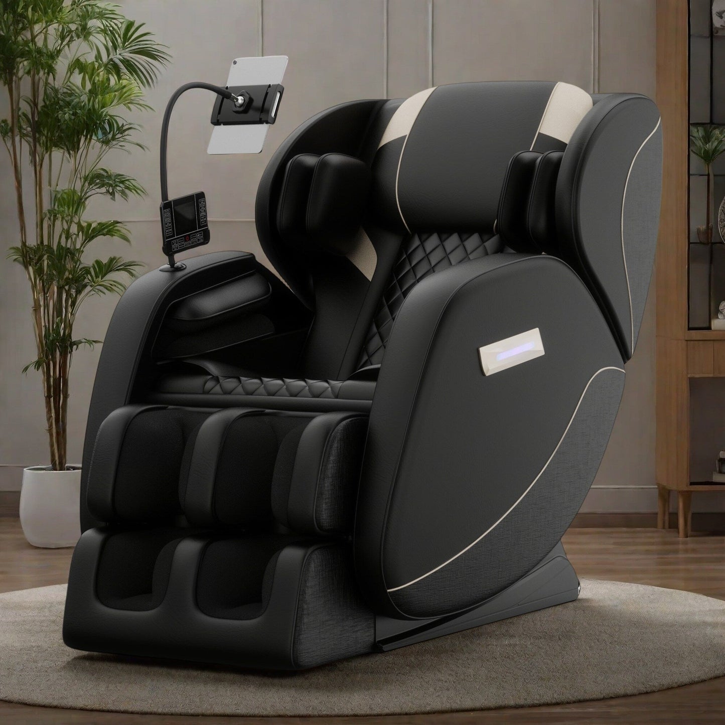 Fauteuil de massage complet en cuir PU à gravité zéro avec rouleau pour les pieds, chauffage lombaire et haut-parleurs Bluetooth
